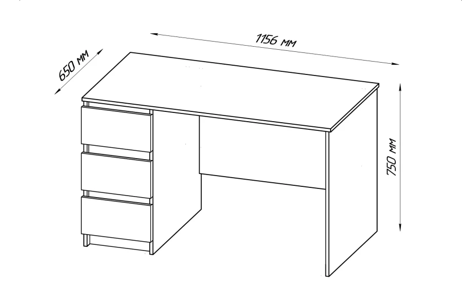 Письменный стол 3 ящика Кастор - аналог IKEA KULLEN,115,6х65х75,белый (изображение №4)