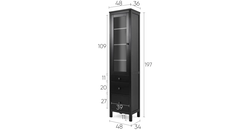 Шкаф-витрина 3 ящика - аналог IKEA HEMNES / ХЕМНЭС/ ХЕМНЕС / КЫМОР / ИКЕА 49х198х37 см, черный (изображение №5)