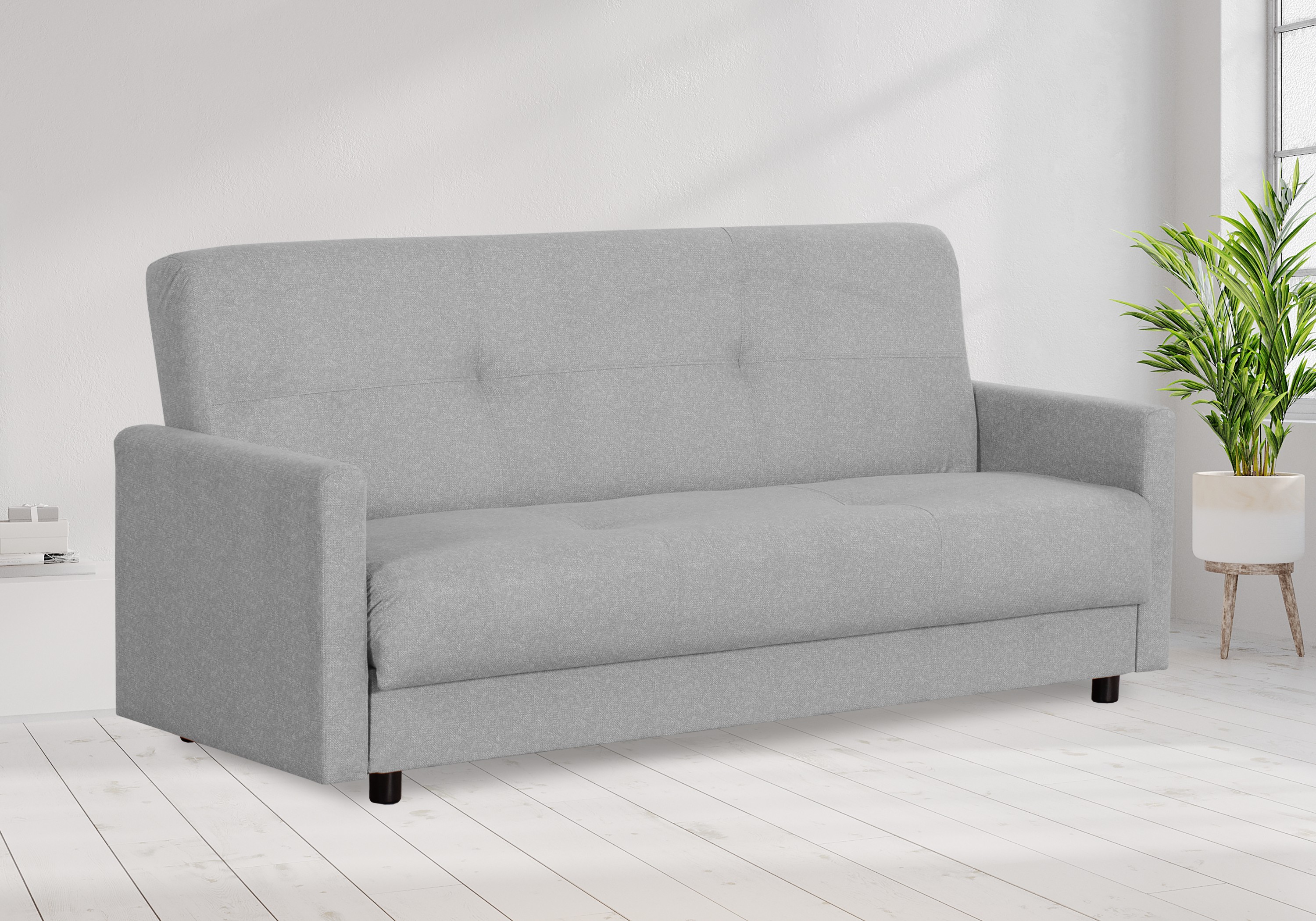 Диван-кровать Квин, раскладной, с ящиком для белья,  светло-серый велюр, 216х84х85 см