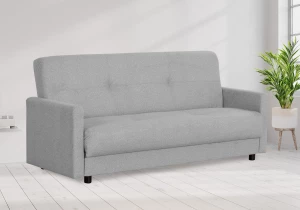 Диван-кровать Квин, раскладной, с ящиком для белья, светло-серый велюр, 216х84х85 см