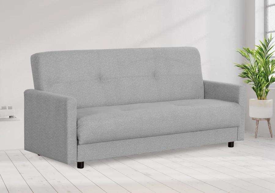 Диван-кровать Квин, раскладной, с ящиком для белья,  светло-серый велюр, 216х84х85 см (изображение №1)