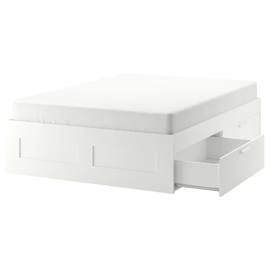 Каркас кровати с ящиками - IKEA BRIMNES, 200х160 см, белый, БРИМНЕС ИКЕА( без реечного дна) (изображение №1)