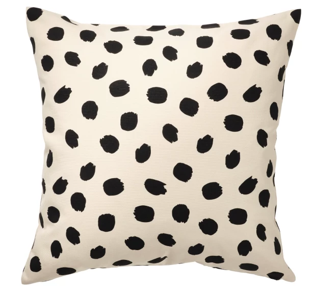 ODDNY ОДДНЮ Чехол на подушку, белый с оттенком/орнамент «точки» черный, 50x50 см (изображение №1)