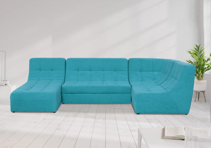 Угловой диван-кровать Палладиум 2, модульный, темно-голубой, 325х185х88 см (изображение №10)
