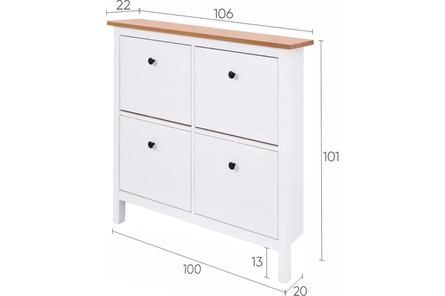 Обувница - аналог IKEA HEMNES / ХЕМНЭС/ ХЕМНЕС / КЫМОР / ИКЕА 106х101x22 см, белый/светло-коричневый (изображение №4)