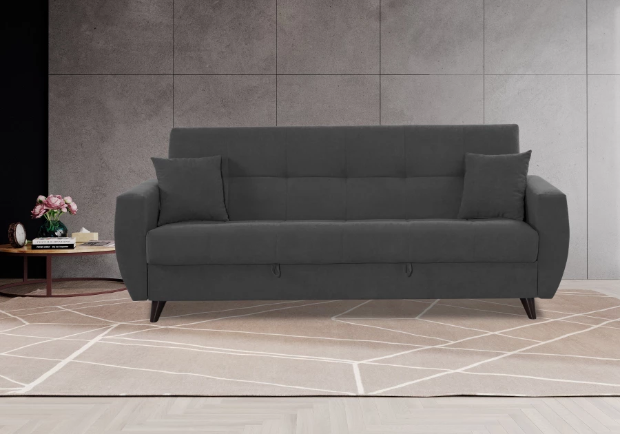 Диван-кровать Бетти 2 велюровый, раскладной, темно-серый, 236х88х96 см (изображение №2)