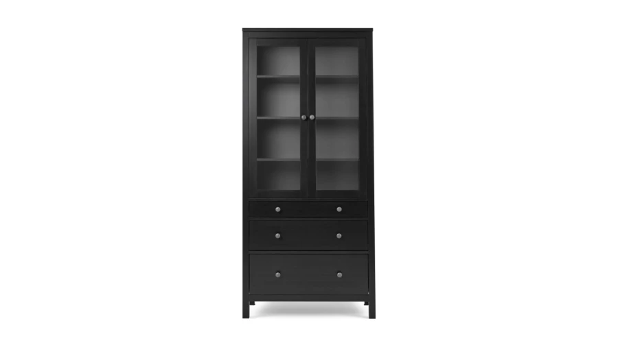 Шкаф-витрина 3 ящика - аналог IKEA HEMNES / ХЕМНЭС/ ХЕМНЕС / КЫМОР / ИКЕА 90х198х37 см, черный (изображение №2)