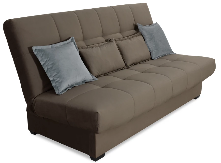 Прямой диван-кровать Аккорд велюровый, раскладной, песочно-серый, 192х100х95 см (изображение №2)