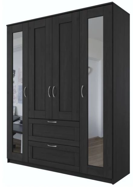 Шкаф комбинированный 4 двери и 2 ящика СИРИУС - аналог IKEA BRIMNES, Дуб Венге (с 2 зеркалами) (изображение №1)