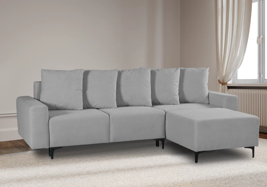 Угловой диван-кровать Халиф, светло серый велюр 261х102х96 см (изображение №12)