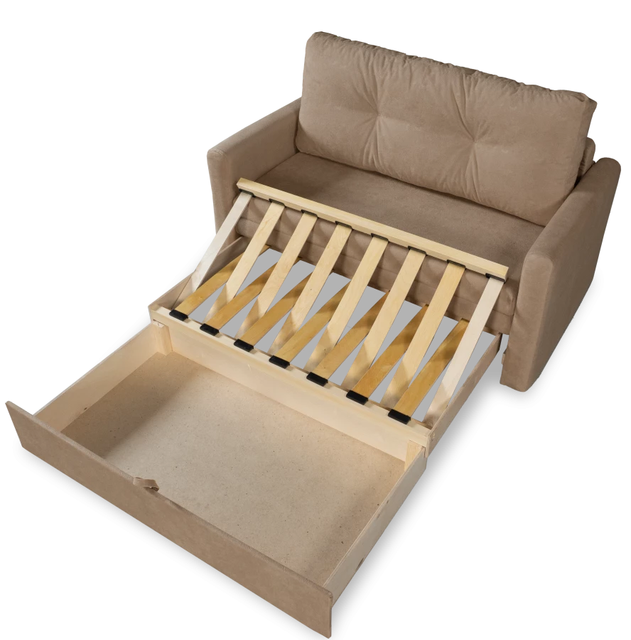 Диван-кровать Юнат 120, раскладной, серо-песочный с мелкими разводами, 142х87х94 см (изображение №7)