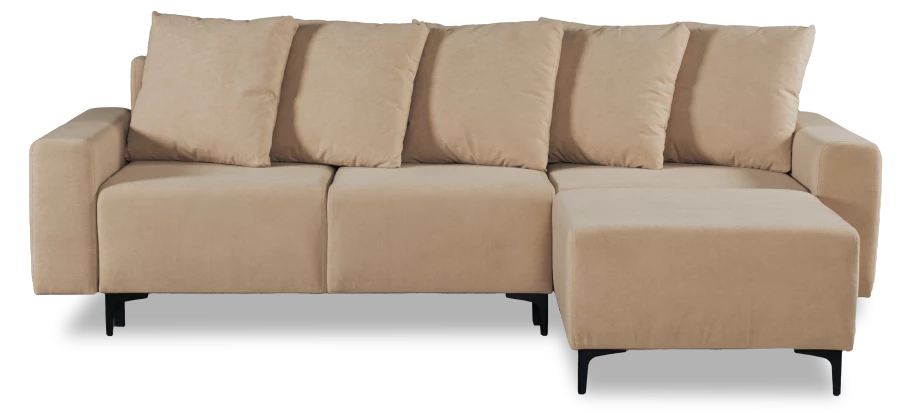 Угловой диван-кровать Халиф со спальным местом бежево кремовый велюр, 261х102х96 см (изображение №1)