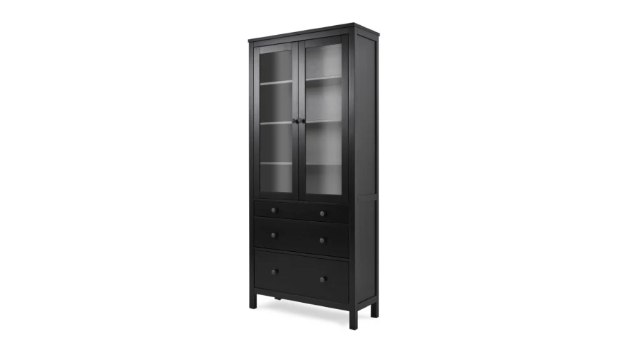 Шкаф-витрина 3 ящика - аналог IKEA HEMNES / ХЕМНЭС/ ХЕМНЕС / КЫМОР / ИКЕА 90х198х37 см, черный (изображение №1)