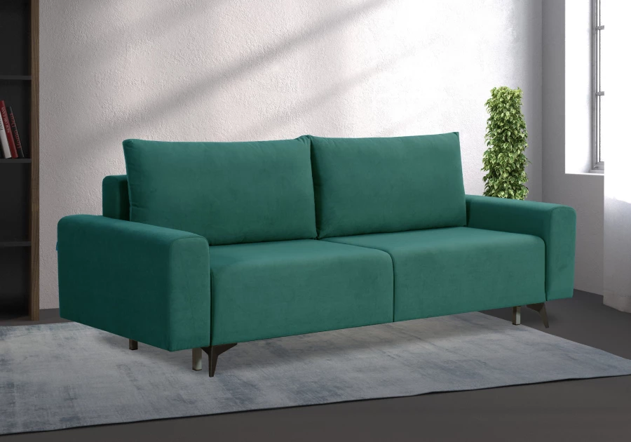 Диван-кровать Халиф велюровый, механизм Еврокнижка, бирюзовый, 241х105х98 см (изображение №11)