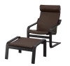 Кресло с подставкой для ног - IKEA POÄNG/POANG/ИКЕА ПОЭНГ , 100х82х68см, черно-коричневый/глос темно-коричневый