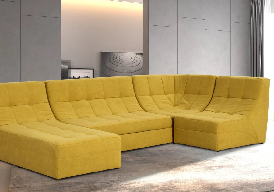 Угловой диван-кровать Палладиум 2, модульный, горчичный,  325х185х88 см (изображение №13)