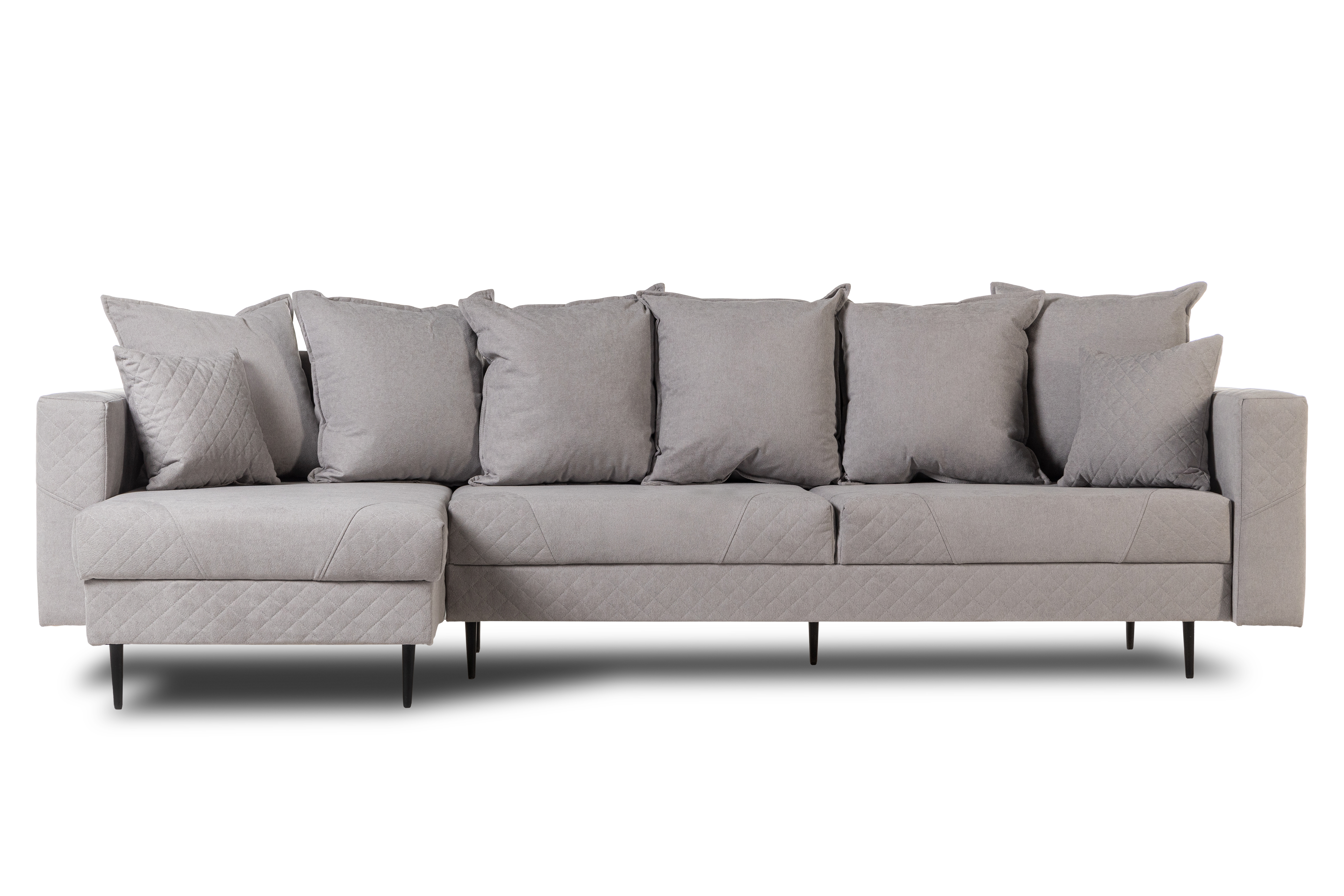 Диван-кровать Тенериф 3 прямой, велюровый, раскладной, светло серый, 312х157х90 см.