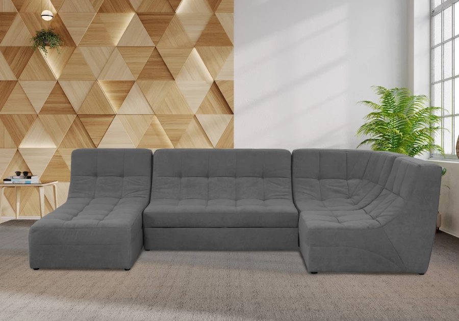 Угловой диван-кровать Палладиум 2, модульный, темно-серый, 325х185х88 см (изображение №11)