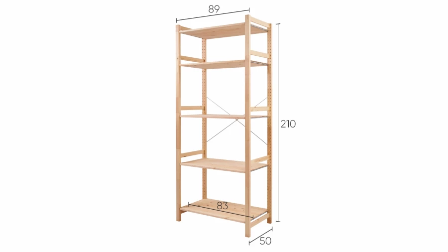 Стеллаж 5 полок - аналог IKEA/IVAR/ИВАР/УДОРА/ ИКЕА,  89x210x50см, под беленый дуб (изображение №5)