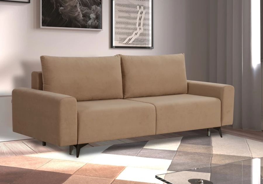 Диван-кровать Халиф велюровый, механизм Еврокнижка, бежево-коричневый, 241х105х98 см (изображение №13)