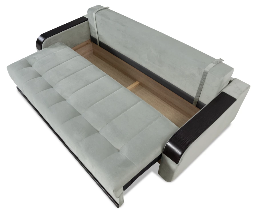 Диван-кровать Татьяна 5 БД Optima велюровый, раскладной, с ящиком для белья, механизм Еврокнижка, светло-серый велюр, 234х117х100см (изображение №9)