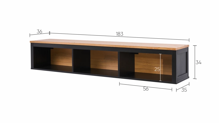 Полка навесная - аналог IKEA HEMNES / ХЕМНЭС/ ХЕМНЕС / КЫМОР / ИКЕА 183х34х37 см, черный/светло-коричневый (изображение №5)