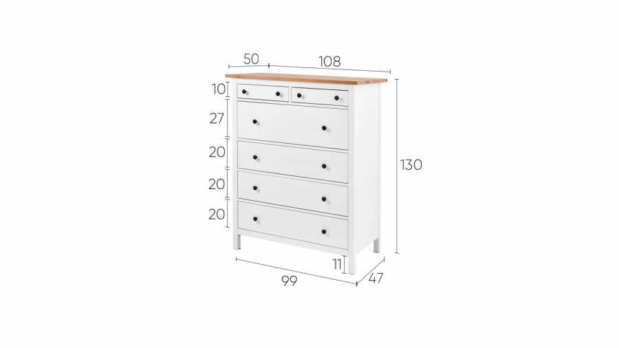 Комод с 6 ящиками - аналог IKEA HEMNES / ХЕМНЭС/ ХЕМНЕС / КЫМОР / ИКЕА 108х131х50 см, белый/светло-коричневый (изображение №5)