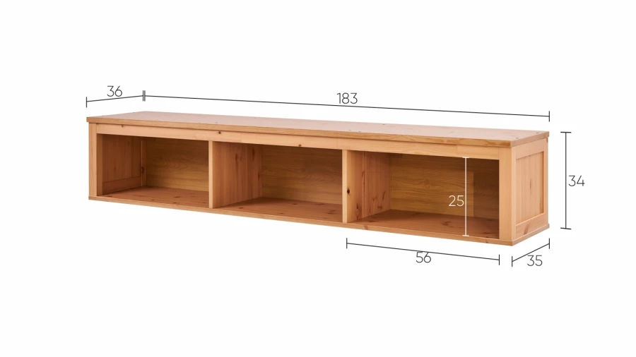 Полка навесная - аналог IKEA HEMNES / ХЕМНЭС/ ХЕМНЕС / КЫМОР / ИКЕА 183х34х37 см, светло-коричневый (изображение №5)