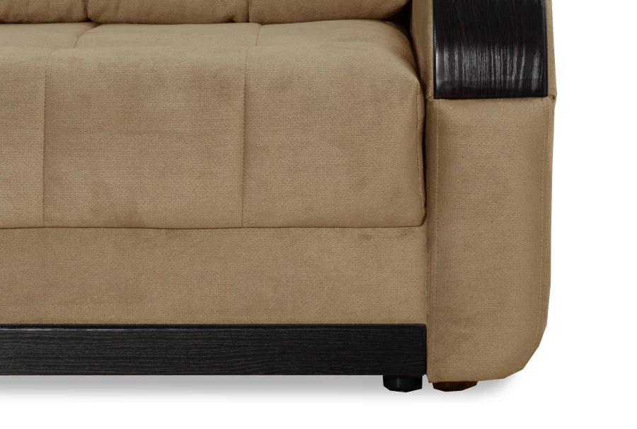 Диван-кровать Татьяна 5 БД Optima велюровый, раскладной, с ящиком для белья, механизм Еврокнижка,  бежевый велюр, 234х117х100см (изображение №5)