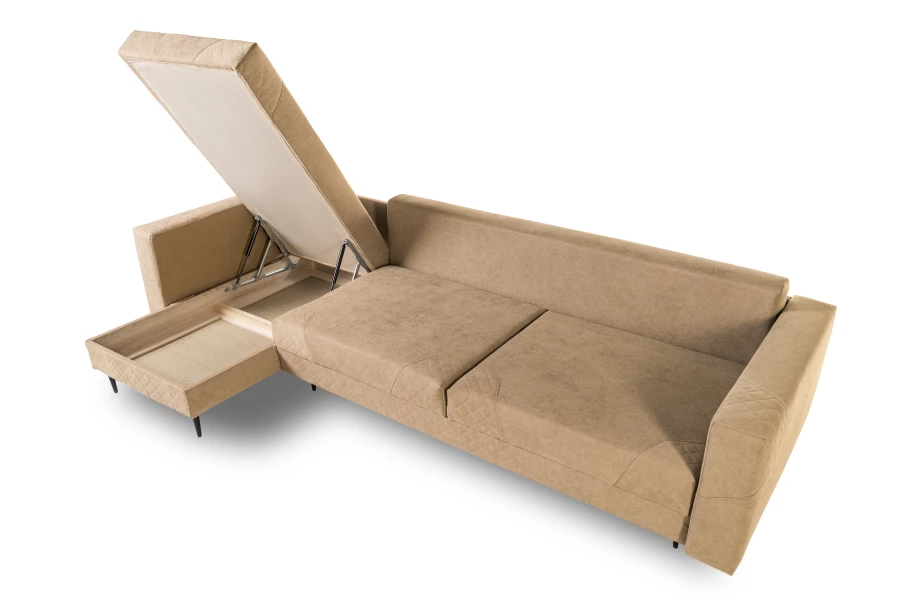 Диван-кровать Тенериф 3 прямой, велюровый, раскладной, бежевый, 312х157х90 см. (изображение №9)