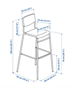 Барный стул - IKEA STIG/СТИГ ИКЕА , 60х50х100 см , черный
