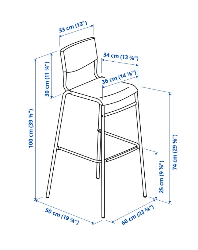 Барный стул - IKEA STIG/СТИГ ИКЕА , 60х50х100 см , черный (изображение №8)