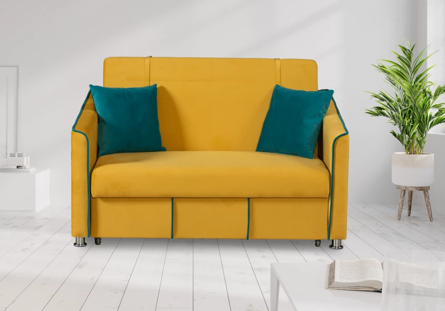 Прямой диван-кровать Милан, велюровый, раскладной, горчично-желтый, 149х99х91 см (изображение №10)