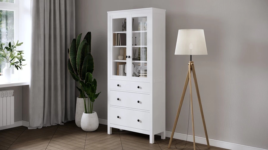 Шкаф-витрина 3 ящика - аналог IKEA HEMNES / ХЕМНЭС/ ХЕМНЕС / КЫМОР / ИКЕА 90х198х37 см, белый (изображение №8)