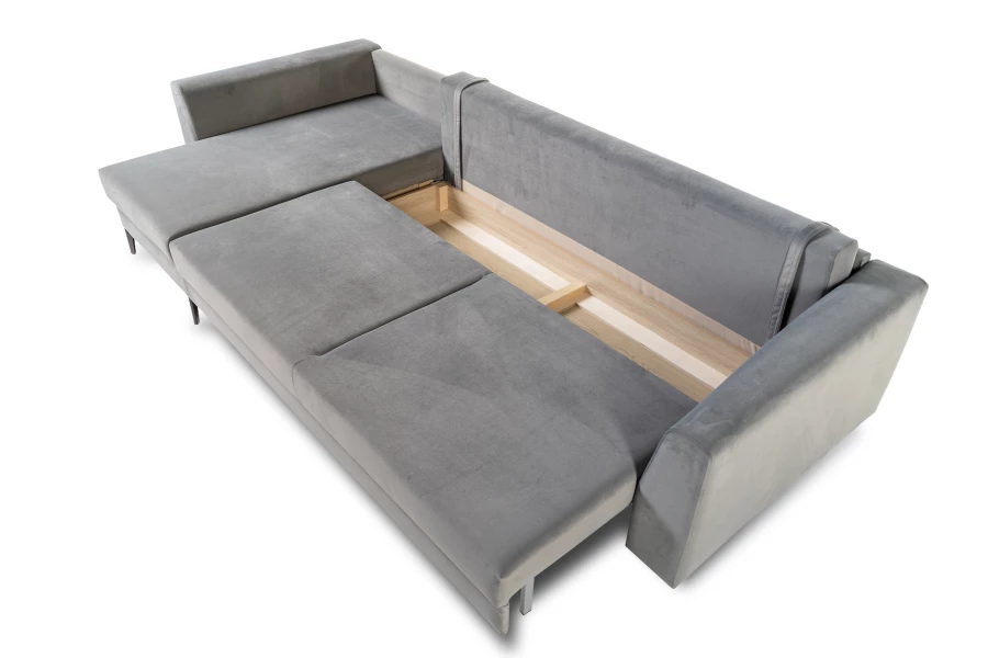 Диван-кровать Тенериф 1, велюровый, раскладной серый велюр, 315х157х70 см (изображение №9)