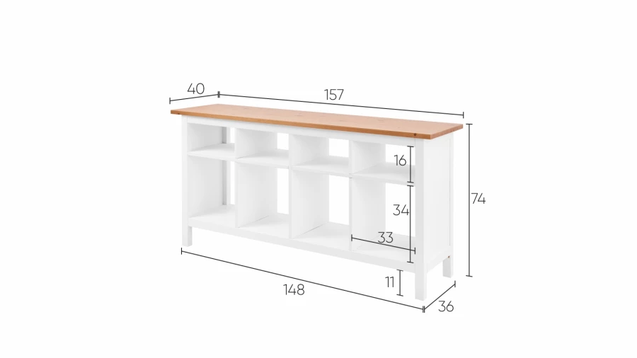 Стол-консоль - аналог IKEA HEMNES / ХЕМНЭС/ ХЕМНЕС / КЫМОР / ИКЕА 157х74х40 см, белый/светло-коричневый (изображение №4)