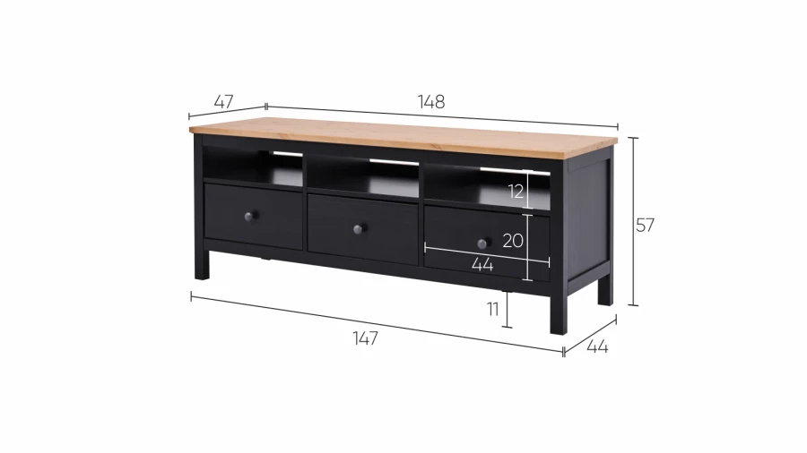 Тумба под ТВ - аналог IKEA HEMNES / ХЕМНЭС/ ХЕМНЕС / КЫМОР / ИКЕА 148х57х47 см, черный/светло-коричневый (изображение №5)