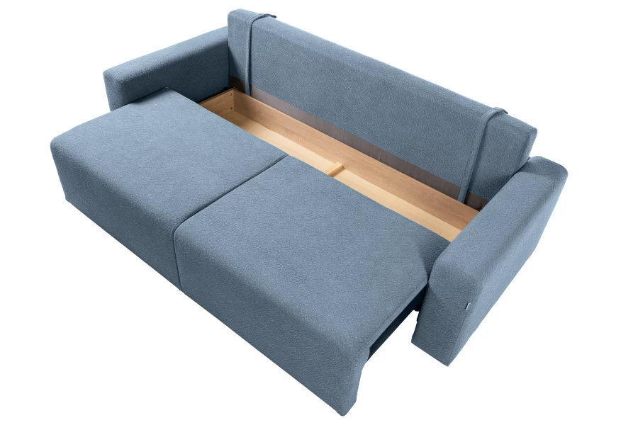 Диван-кровать Халиф 2, велюровый, раскладной, темно голубой шенилл с мелким букле, 241х102х92 см (изображение №7)