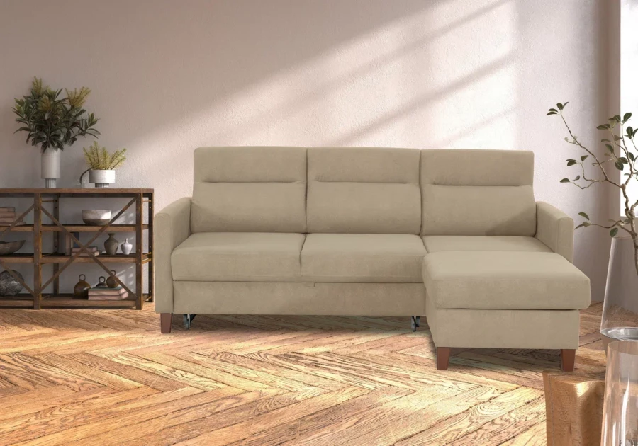 Диван-кровать Марсель со спальным местом, серо-песочный 228х97х160 см (изображение №9)