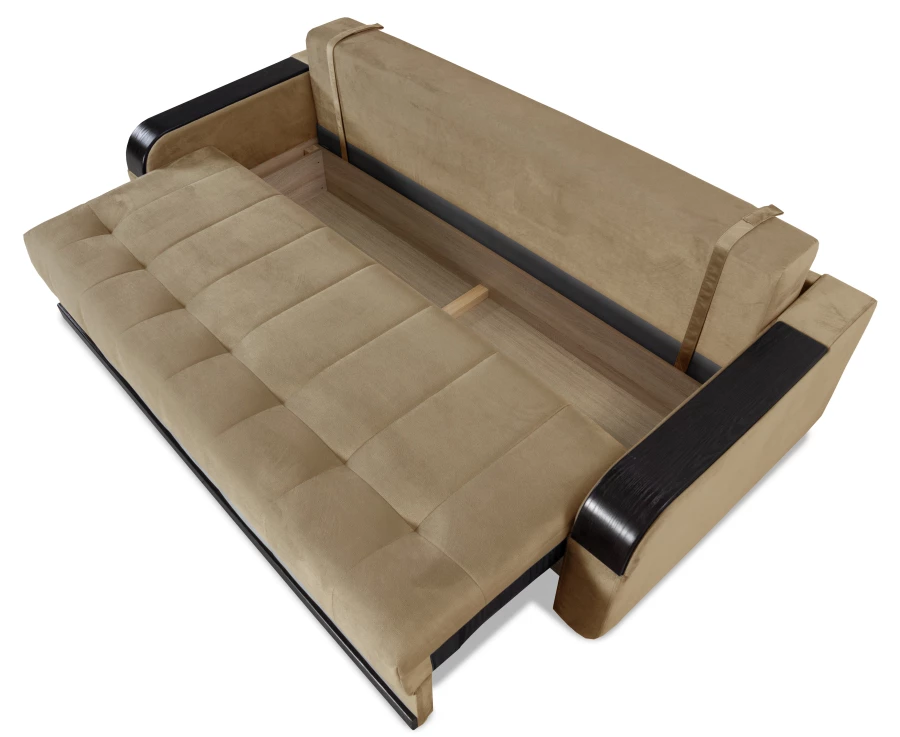 Диван-кровать Татьяна 5 БД Optima велюровый, раскладной, с ящиком для белья, механизм Еврокнижка,  бежевый велюр, 234х117х100см (изображение №9)