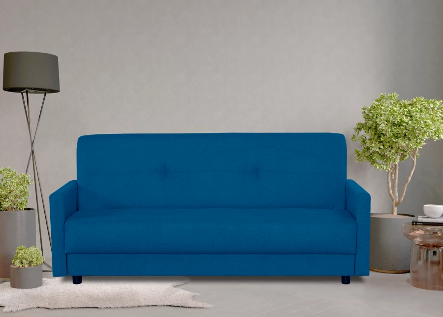 Диван-кровать Квин с ящиком для белья,  синий велюр, 216х84х85 см (изображение №9)