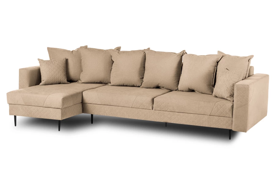 Диван-кровать Тенериф 3 прямой, велюровый, раскладной, бежевый, 312х157х90 см. (изображение №4)