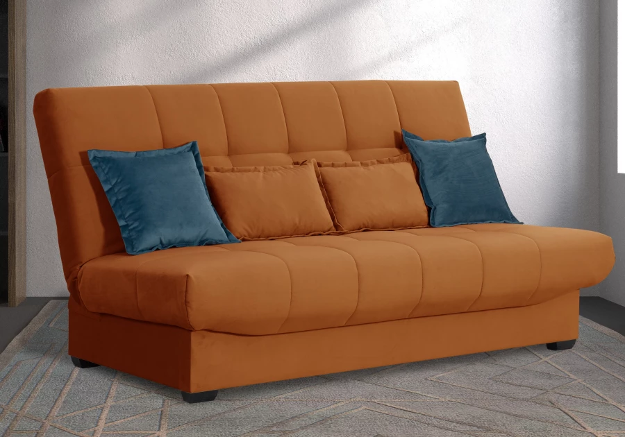 Прямой диван-кровать Аккорд, велюровый, раскладной, терракотовый, 192х100х95 см (изображение №9)