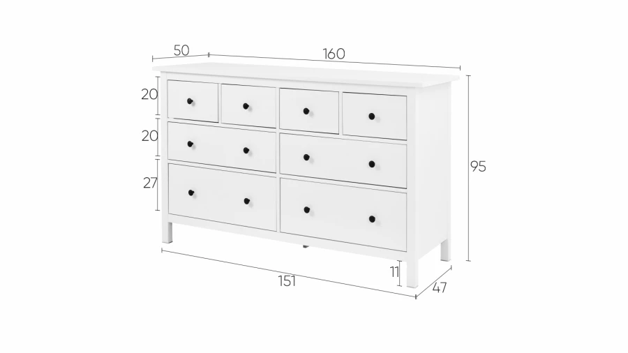 Комод с 8 ящиками - аналог IKEA HEMNES / ХЕМНЭС/ ХЕМНЕС / КЫМОР / ИКЕА 108х131х50 см, белый (изображение №5)