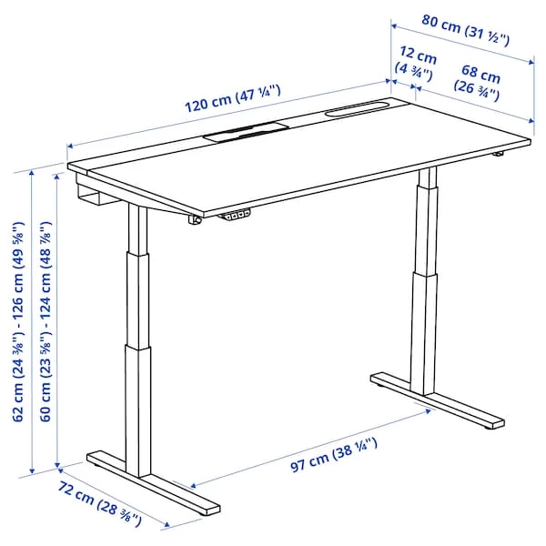 Письменный стол с регулировкой по высоте - IKEA MITTZON/МИТТЗОН ИКЕА, белый/черный (изображение №3)