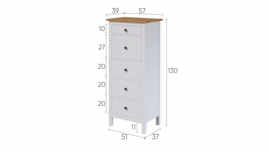 Комод с 5 ящиками - аналог IKEA HEMNES / ХЕМНЭС/ ХЕМНЕС / КЫМОР / ИКЕА 58х131х40 см, белый/светло-коричневый (изображение №5)