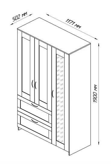 Шкаф комбинированный 3 двери и 2 ящика СИРИУС - аналог IKEA BRIMNES, Дуб Венге (изображение №4)