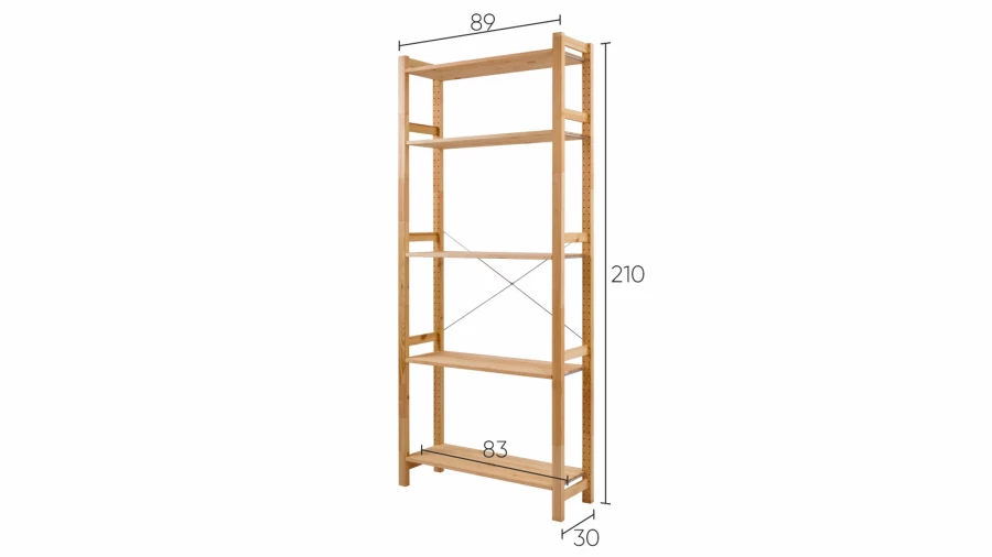 Стеллаж 5 полок - аналог IKEA/IVAR/ИВАР/УДОРА/ ИКЕА,  89x210x30см, светло-коричневый (изображение №5)