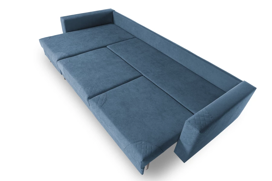 Диван-кровать Тенериф 3 прямой, велюровый, раскладной, синий, 312х157х90 см. (изображение №8)