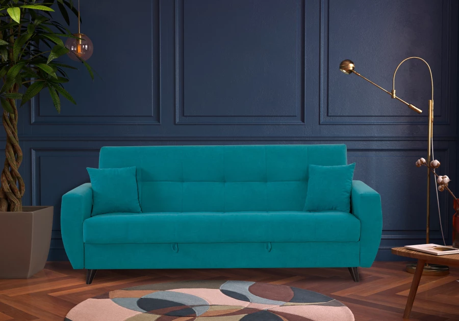 Диван-кровать Бетти 2, велюровый, раскладной, темно-голубой,  236х88х96 см (изображение №4)